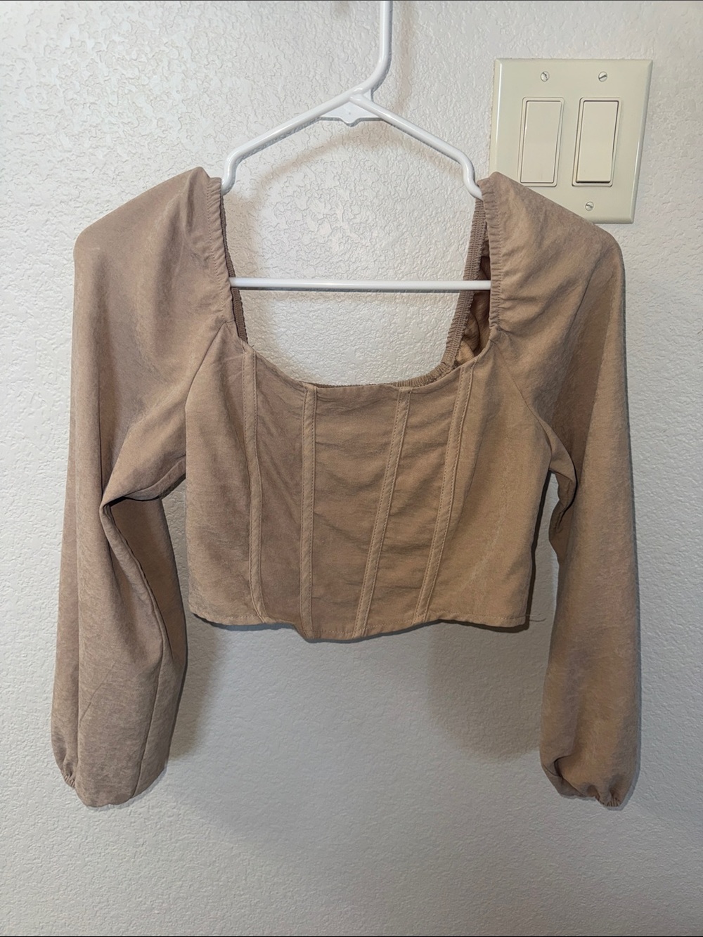 Square Neck Corset-Style Cropped Top in Taupe